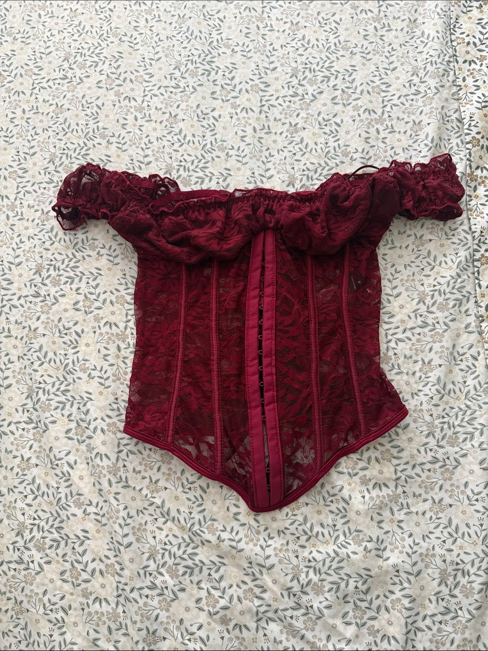 SHEIN Burgundy Off-Shoulder Lace Corset Bodysuit